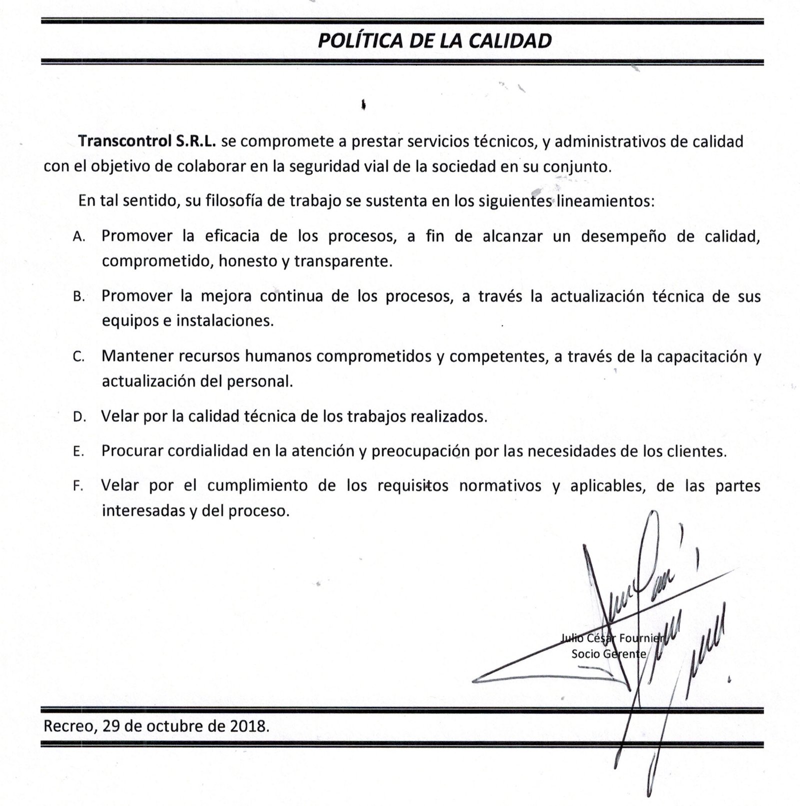 Transcontrol. Control de Calidad